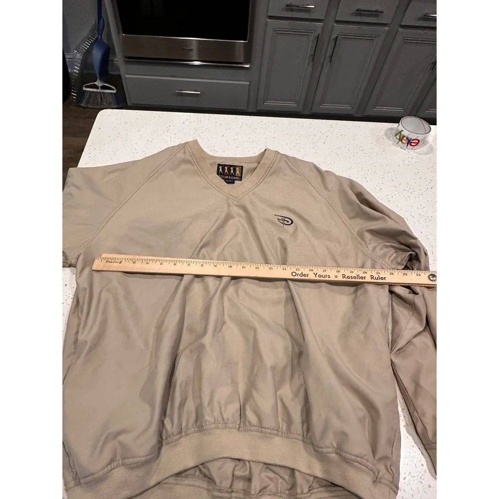 Vintage Walt Disney Golf Windbreaker Foursome V-Neck Pullover Tan Khaki Mens L
